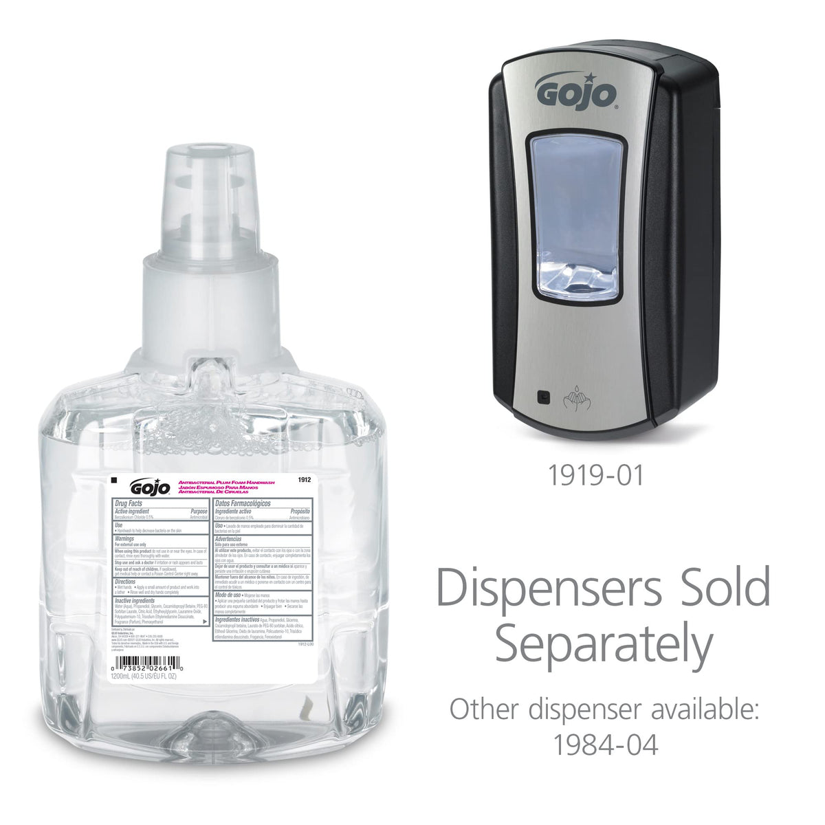 GOJO refill next to common items for scale showing large 1200 mL capacity benefit