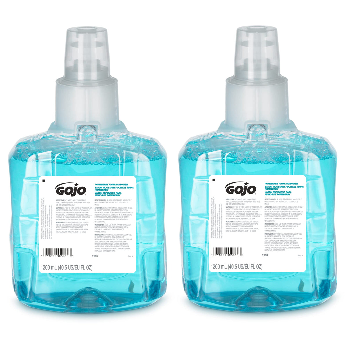 GOJO front packaging showing pomegranate scent and refill benefits