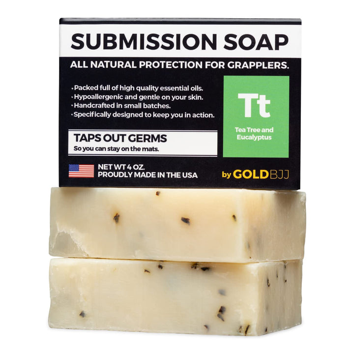 Gold BJJ front packaging of tea tree bar showing compact 2-pack convenience