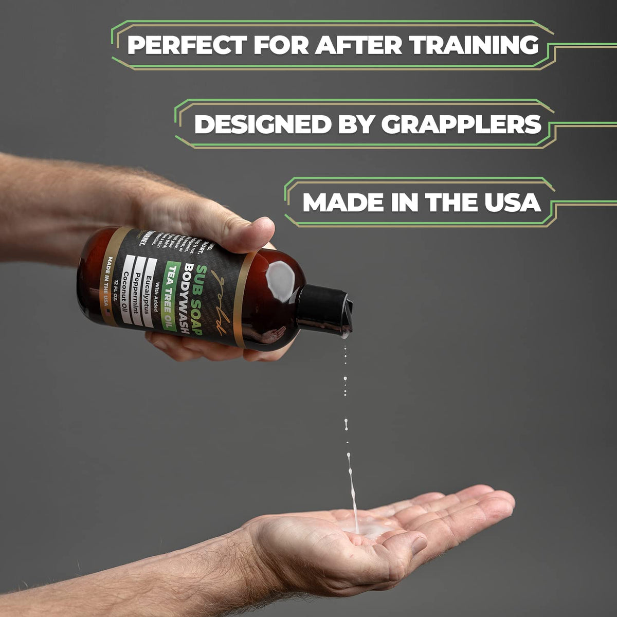 Gold BJJ bottle next to a water bottle showing size and portability benefit