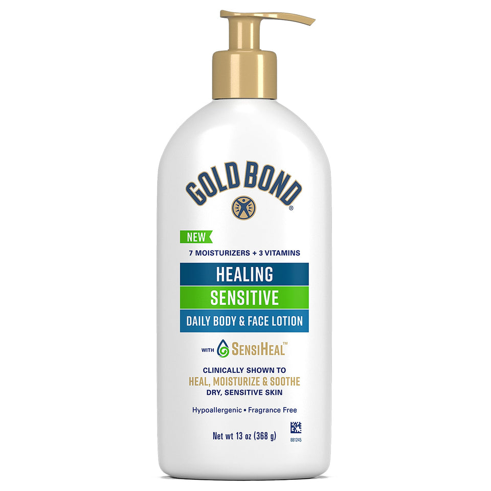 Gold Bond 13 oz pump bottle front view showing label and size for everyday hydration