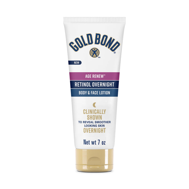 Gold Bond front pump bottle showing product branding and easy dispensing benefit