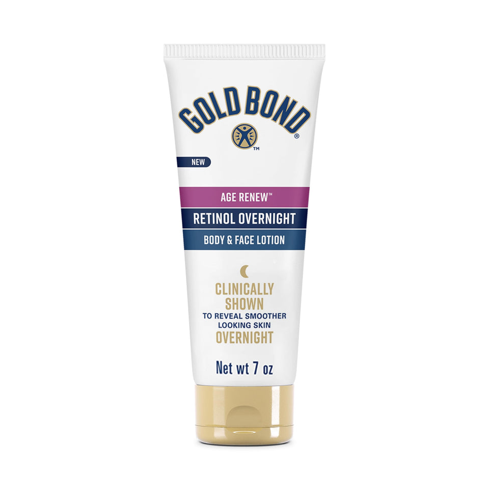Gold Bond front pump bottle showing product branding and easy dispensing benefit