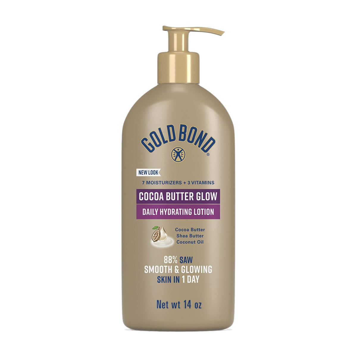 Gold Bond front pump bottle showing product and ease of dispensing