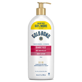Gold Bond front packaging shows 21 oz pump and product name for reliable moisture