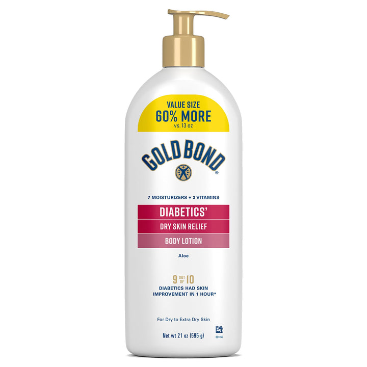 Gold Bond front packaging shows 21 oz pump and product name for reliable moisture