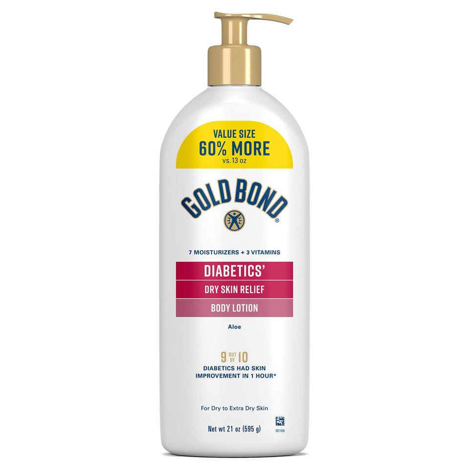 Gold Bond front packaging shows 21 oz pump and product name for reliable moisture