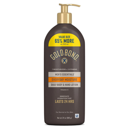 Gold Bond front pump bottle showing brand and quick hydration benefit
