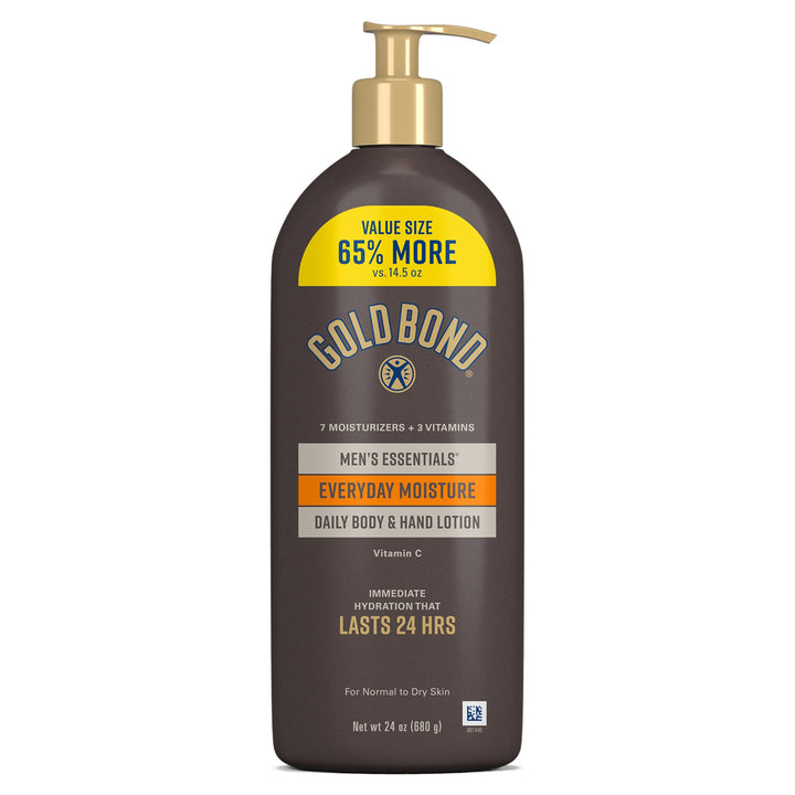 Gold Bond front pump bottle showing brand and quick hydration benefit
