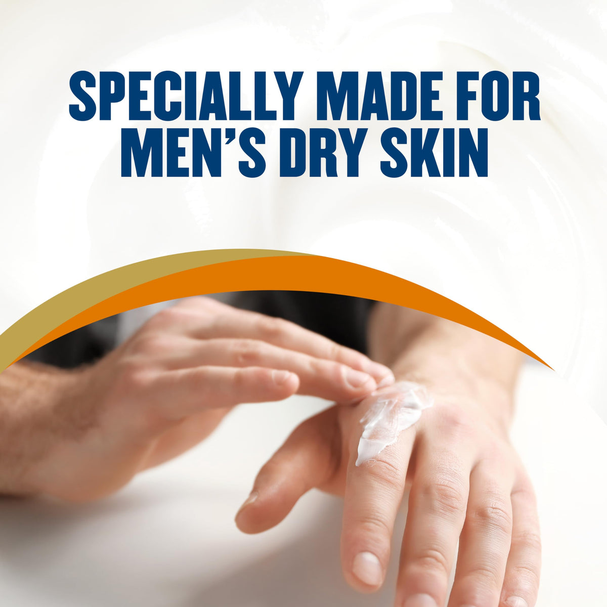 Gold Bond man applying lotion to forearm for immediate skin comfort
