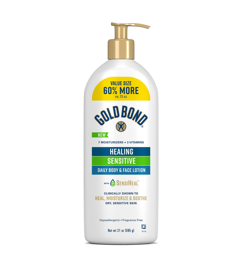 Gold Bond front pump bottle showing size and easy dispensing benefit