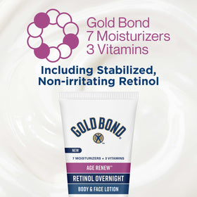 Gold Bond product label listing retinol, peptides, shea and cocoa butter benefits