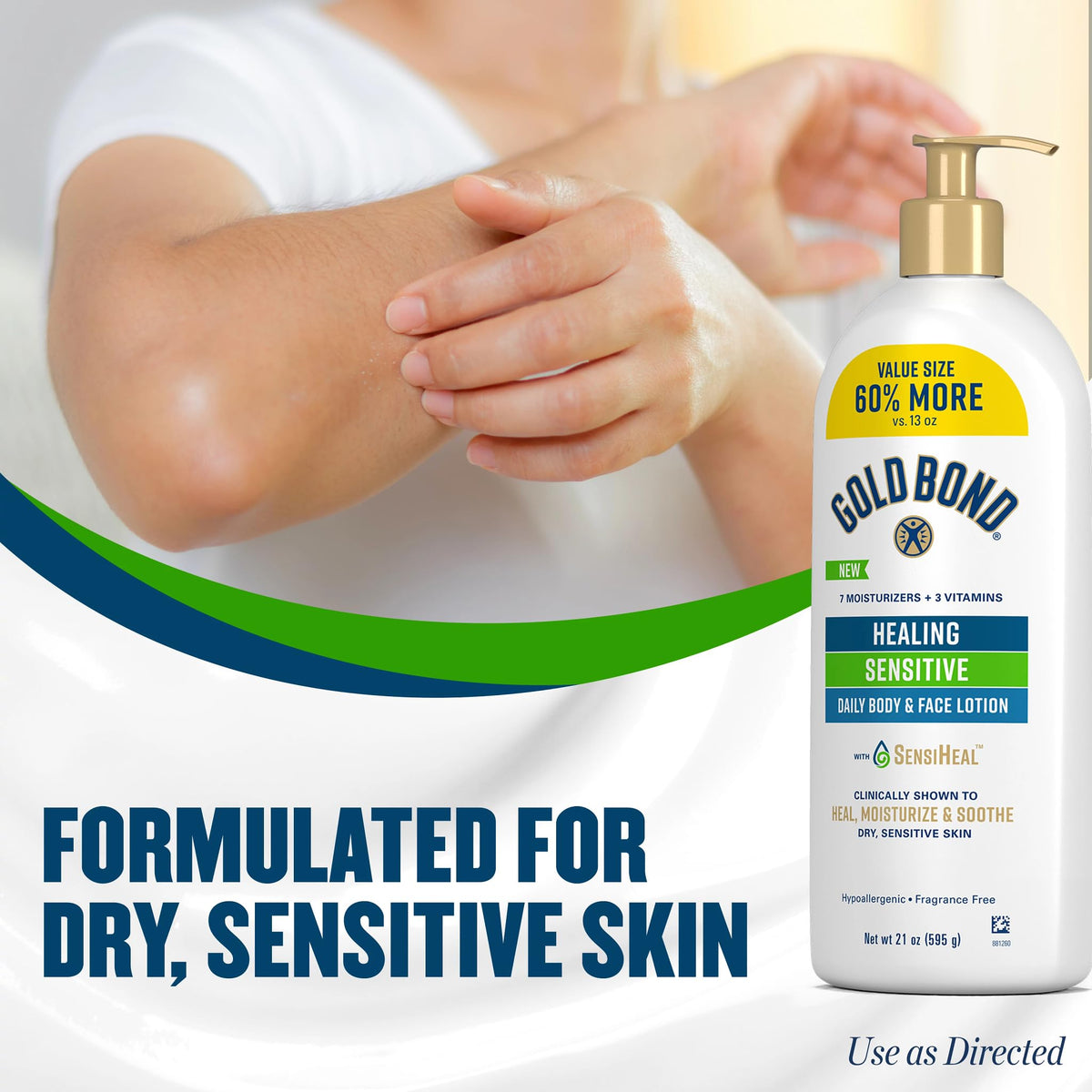 Gold Bond lotion texture on hand demonstrating lightweight, fast absorption