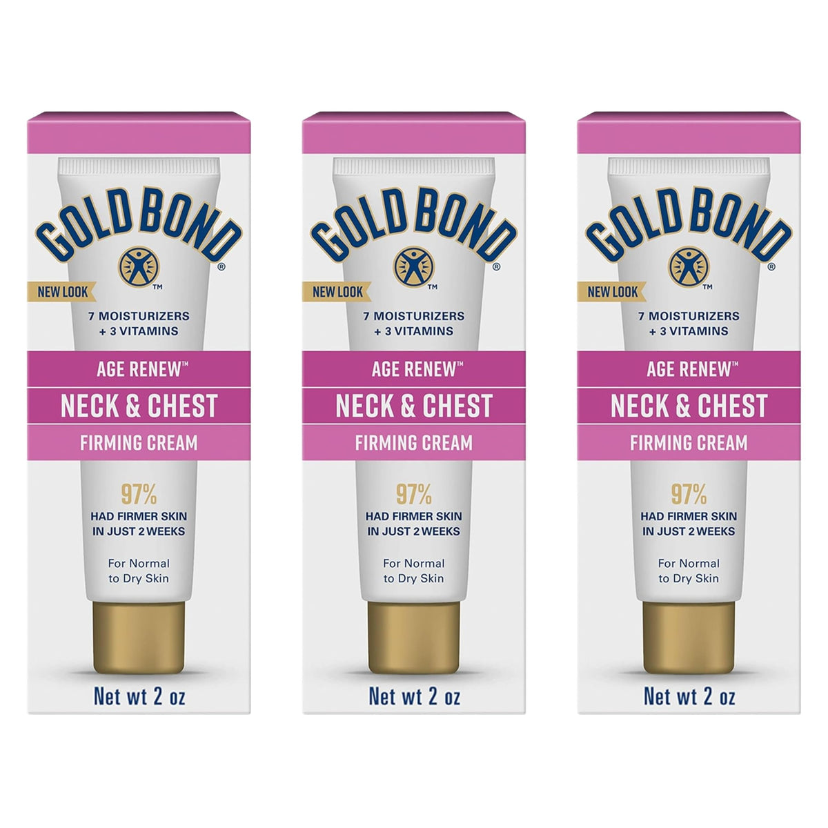 Gold Bond front packaging showing three tubes and travel-ready convenience