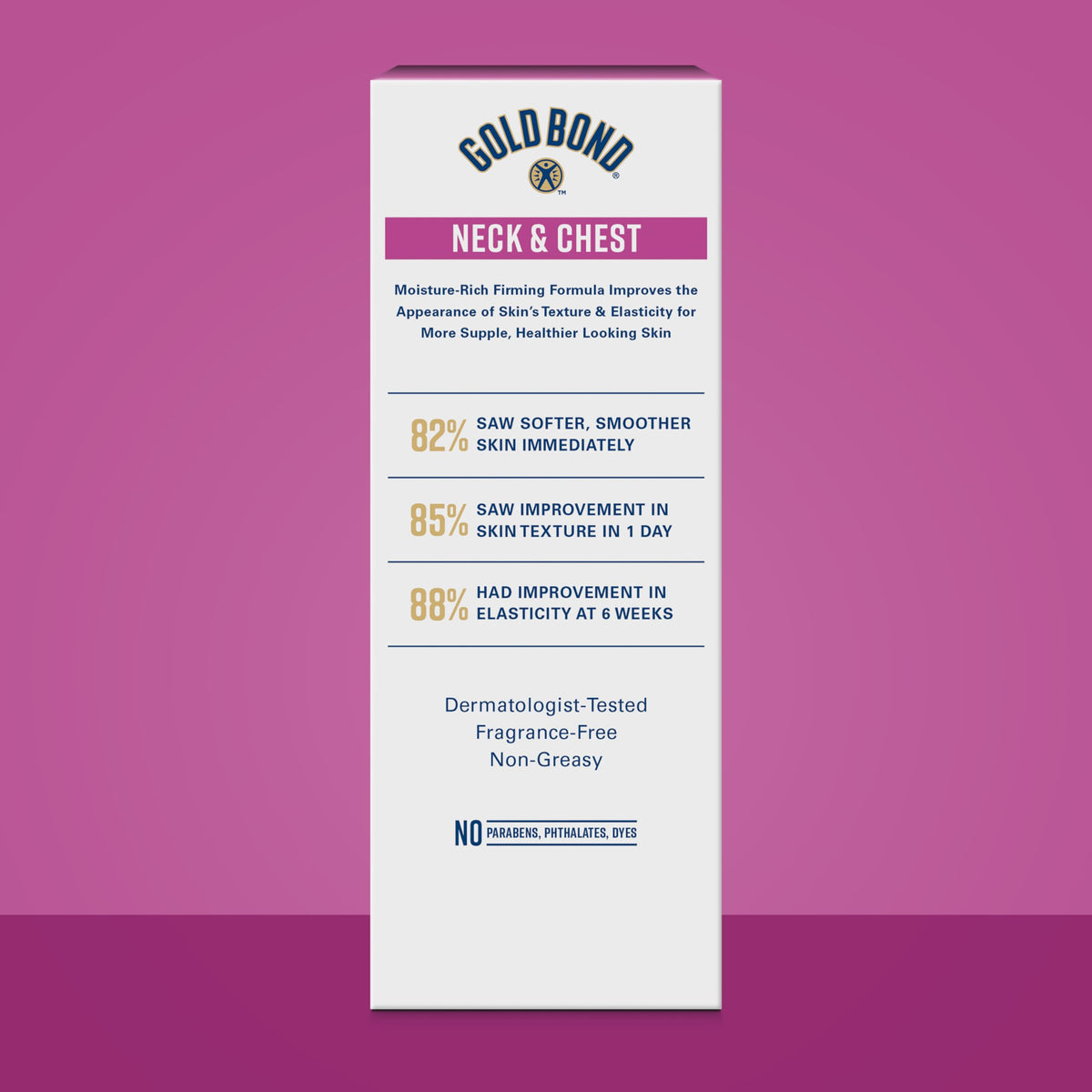 Applying Gold Bond cream to neck and chest demonstrating even absorption