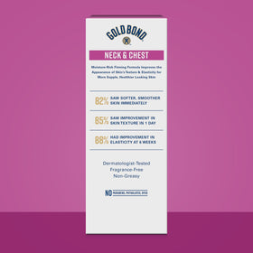 Applying Gold Bond cream to neck and chest demonstrating even absorption