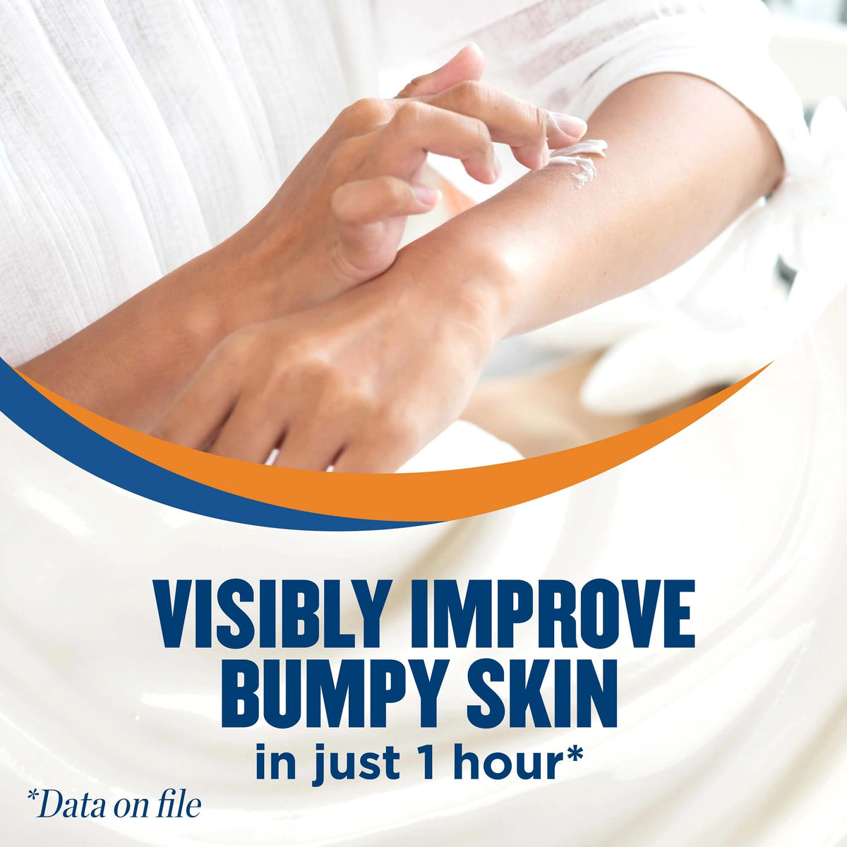 Gold Bond on arm in lifestyle shot highlighting improved skin texture benefit