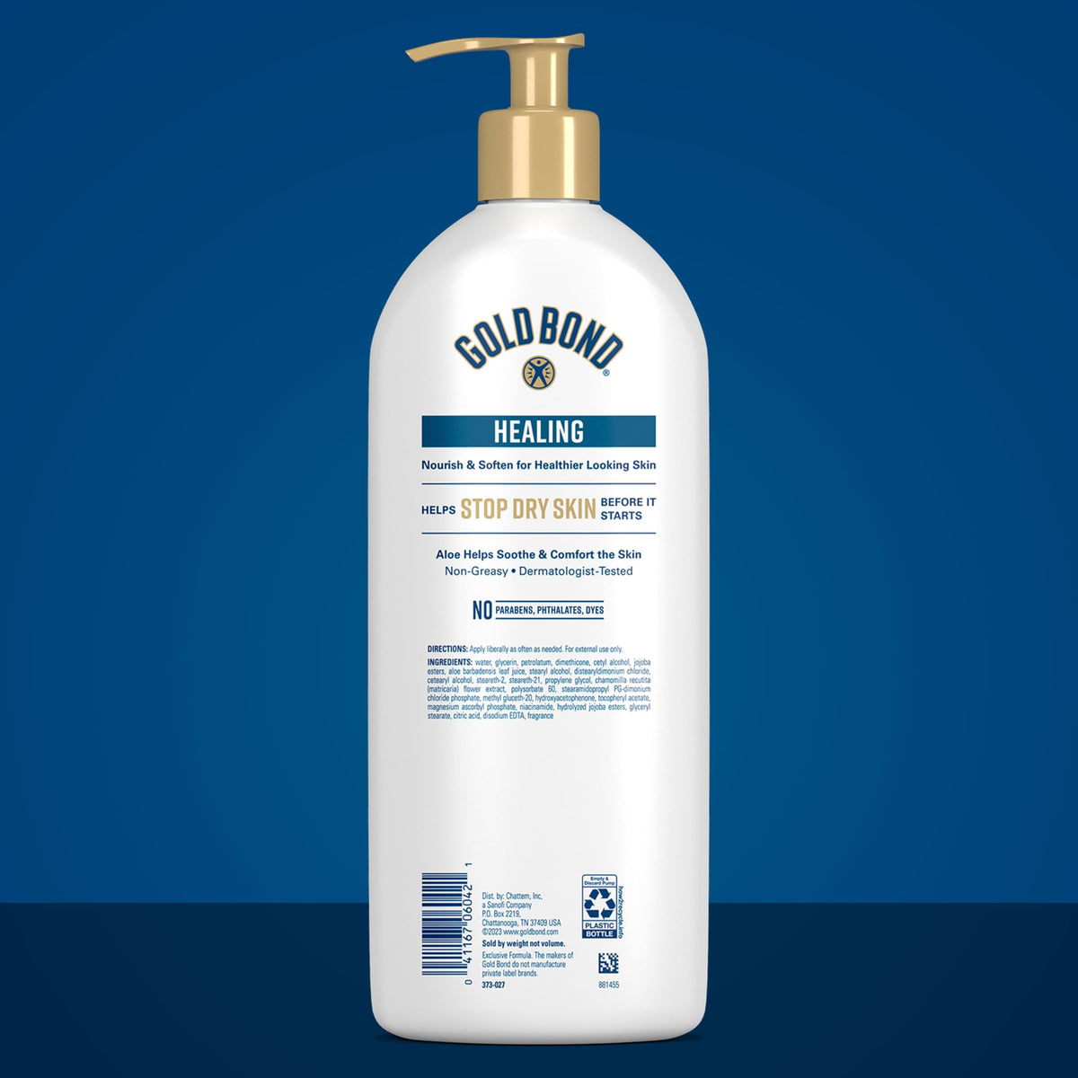 Gold Bond lotion texture on hand illustrating non-greasy, fast-absorbing feel