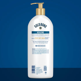 Gold Bond lotion texture on hand illustrating non-greasy, fast-absorbing feel