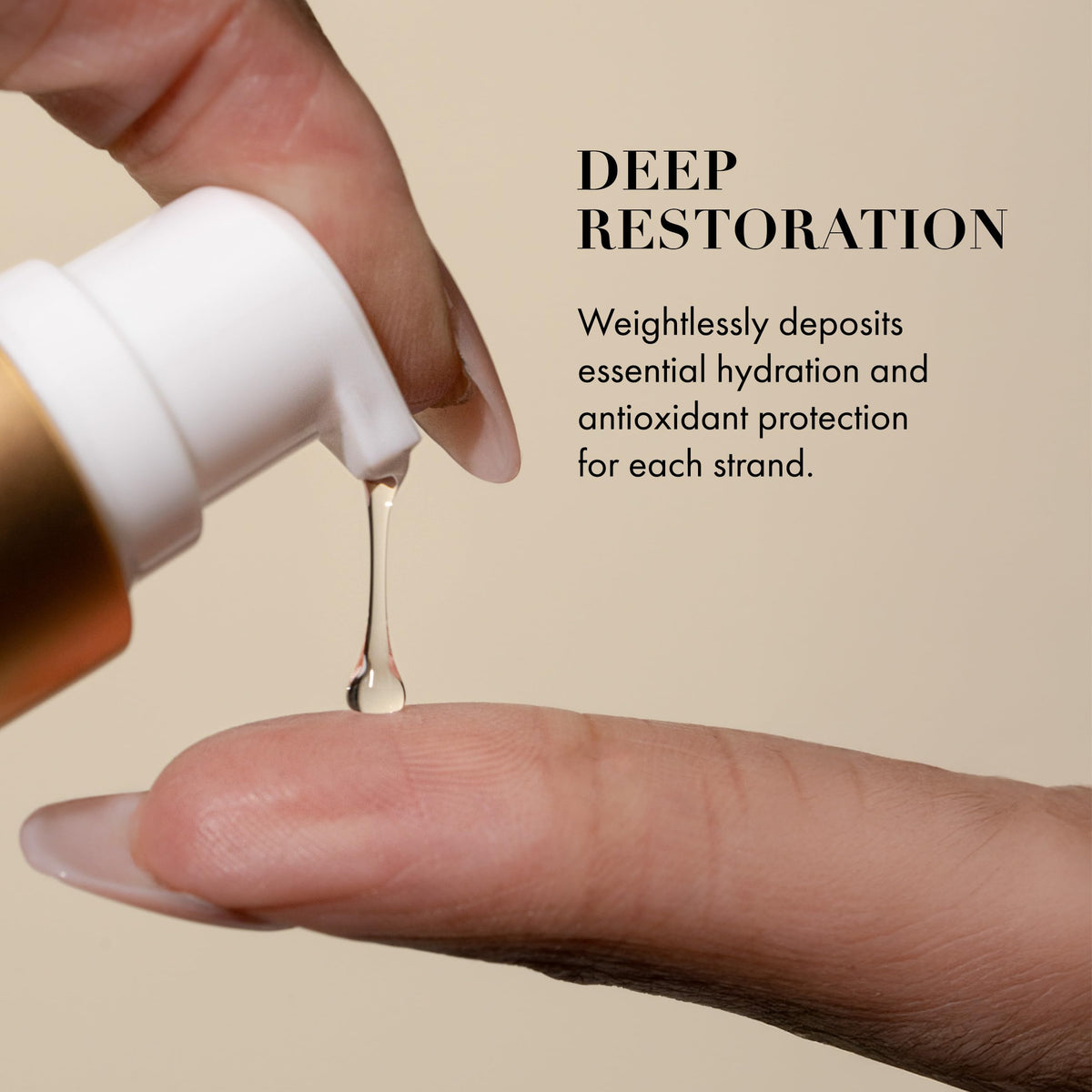 Goldie Locks texture dispensed on hand showing lightweight serum and shine