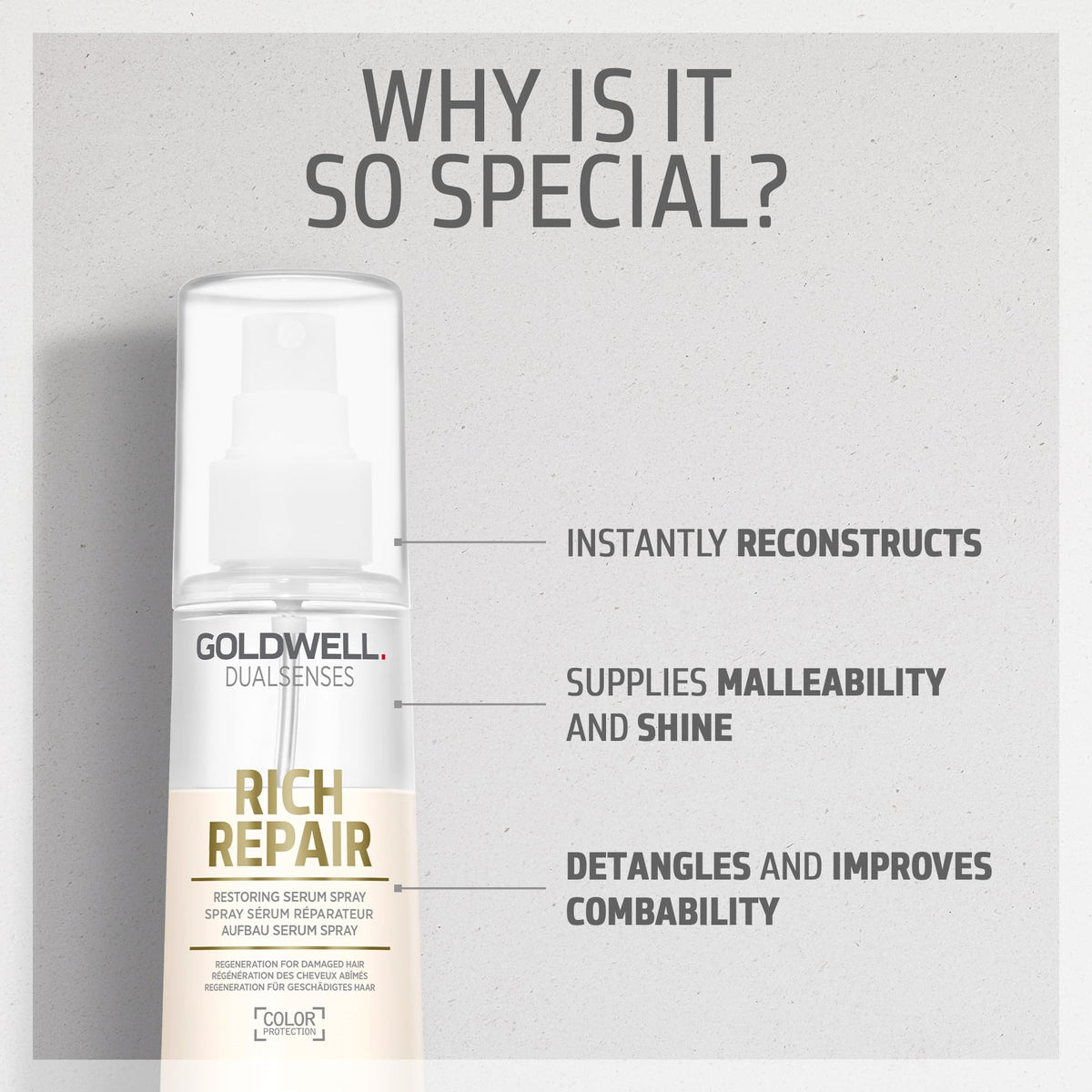 Goldwell spray applied to towel-dried hair showcasing easy at-home use benefit