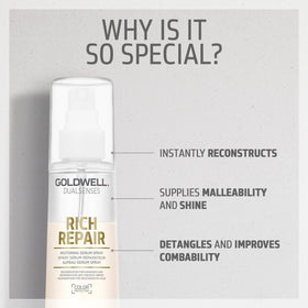 Goldwell spray applied to towel-dried hair showcasing easy at-home use benefit