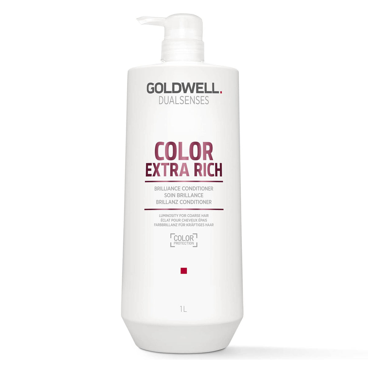 Goldwell Dualsenses front bottle showing large 1L size and easy dispensing benefit