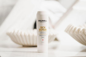 Goldwell rich conditioner cream texture close-up, demonstrates nourishing, non-greasy finish