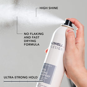 Goldwell extra strong fine spray mist demonstrating even coverage and long hold benefit