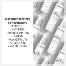 Goldwell Just Smooth before and after hair strands showing reduced frizz and shine