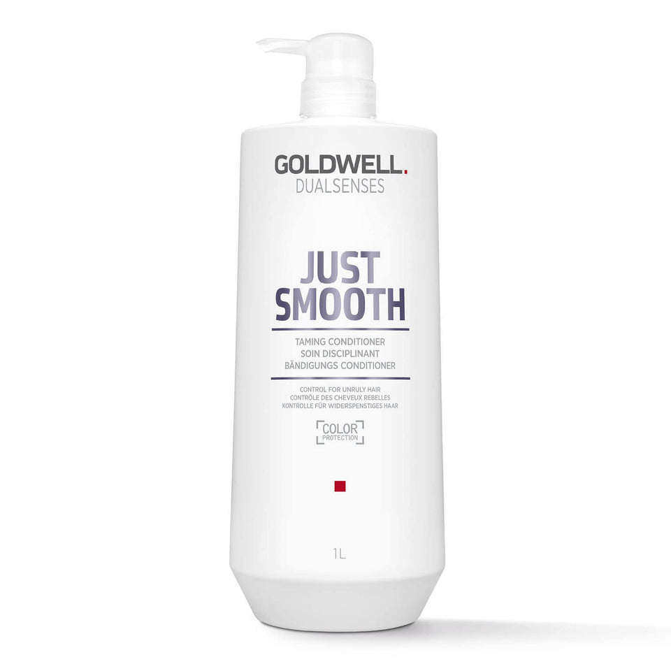 Goldwell bottle front view showing professional 1L size and smooth hair benefit