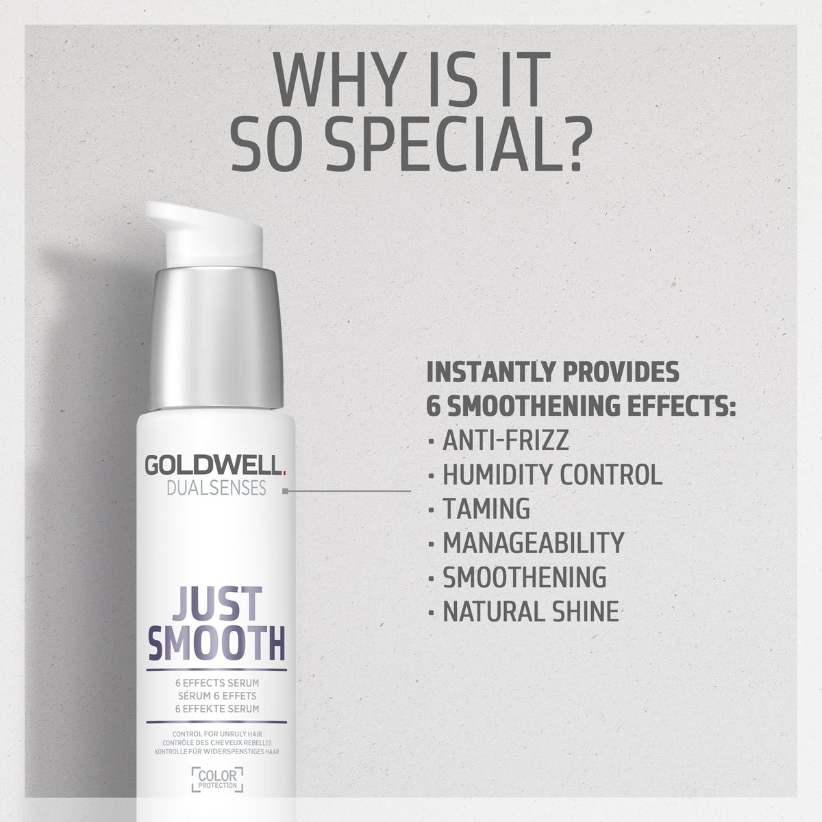 Goldwell Just Smooth next to ruler to show compact 100ml travel-friendly size