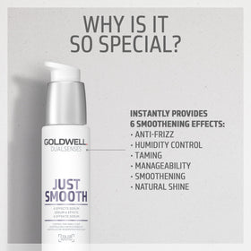 Goldwell Just Smooth next to ruler to show compact 100ml travel-friendly size