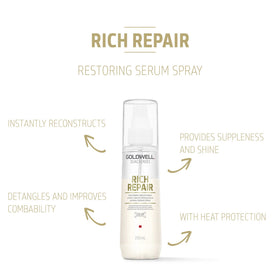 Goldwell restoring serum spray mid-action mist demonstrating even application benefit