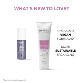 Goldwell bottle held in hand showing compact size and travel-friendly benefit
