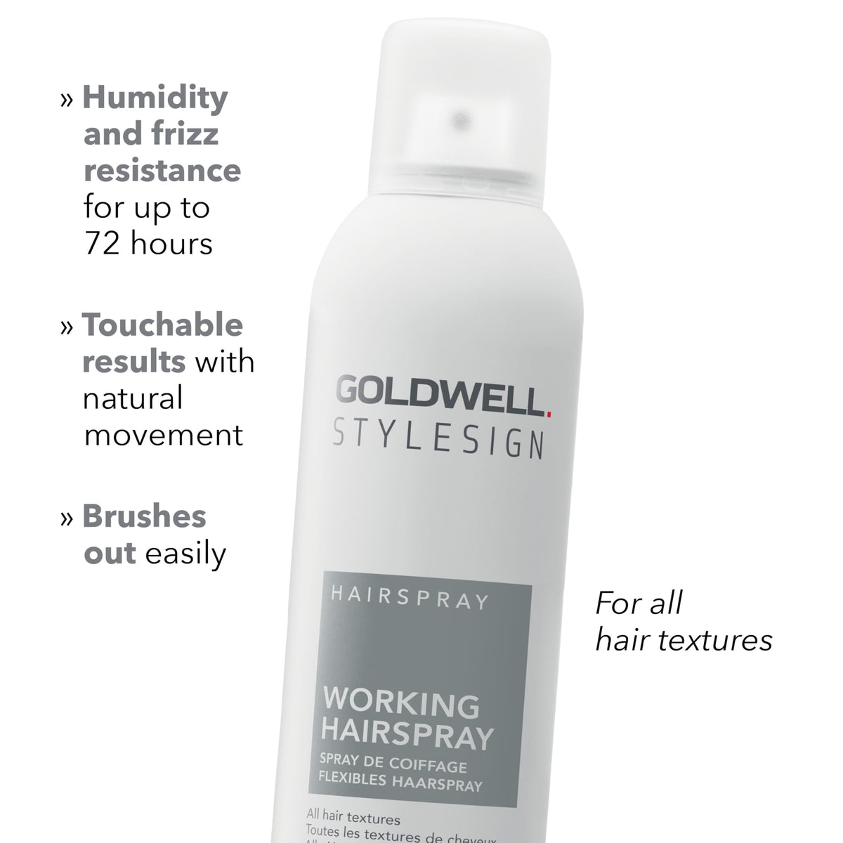 Goldwell nozzle close-up displaying precise spray control benefit