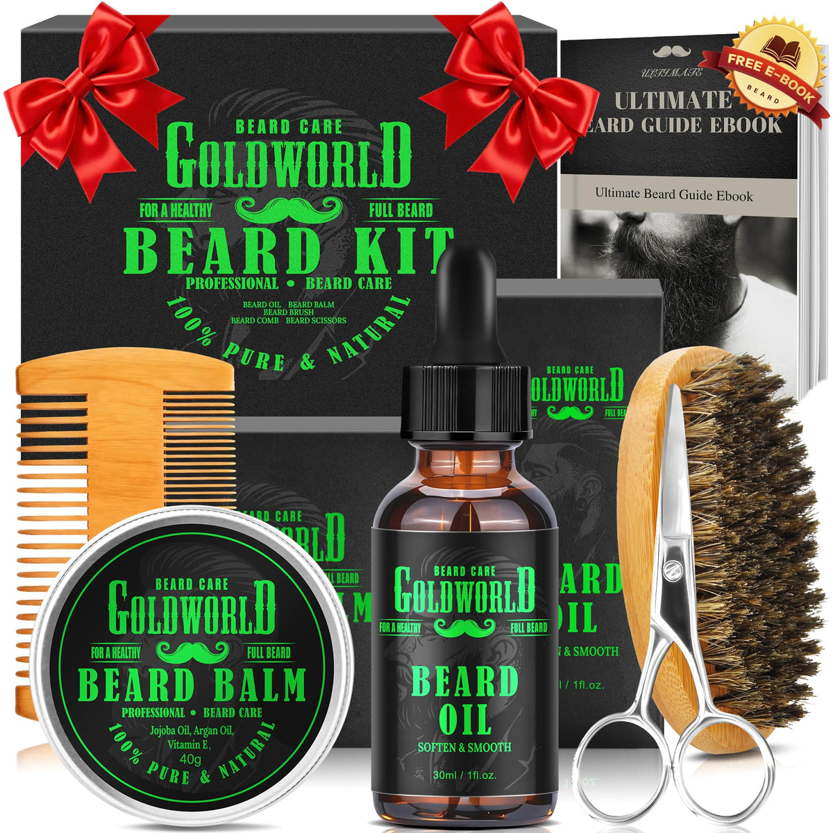 GoldWorld front packaging showing full beard kit for easy gift giving