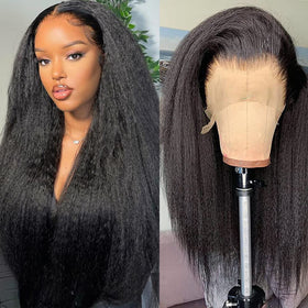 GOLFMAX front view of 24 inch kinky straight wig showing natural hairline