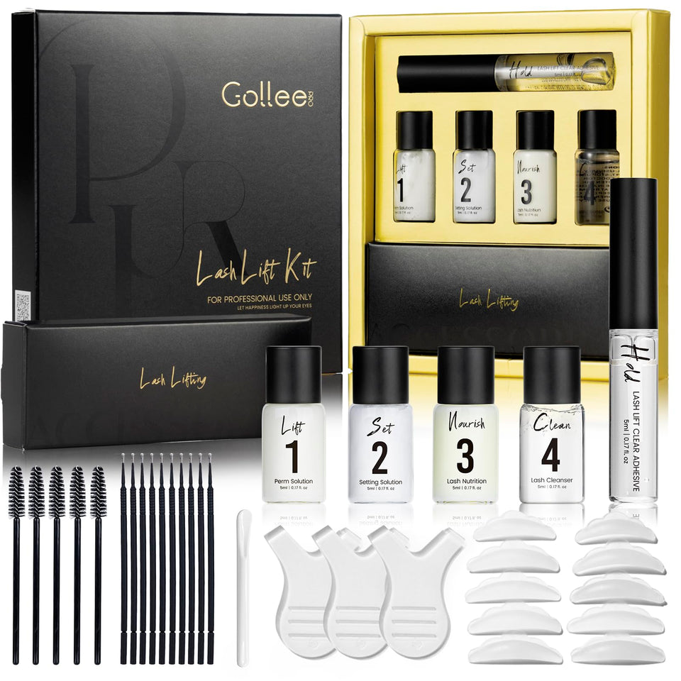 GOLLEE front packaging showing complete lash lift kit and clear contents benefit