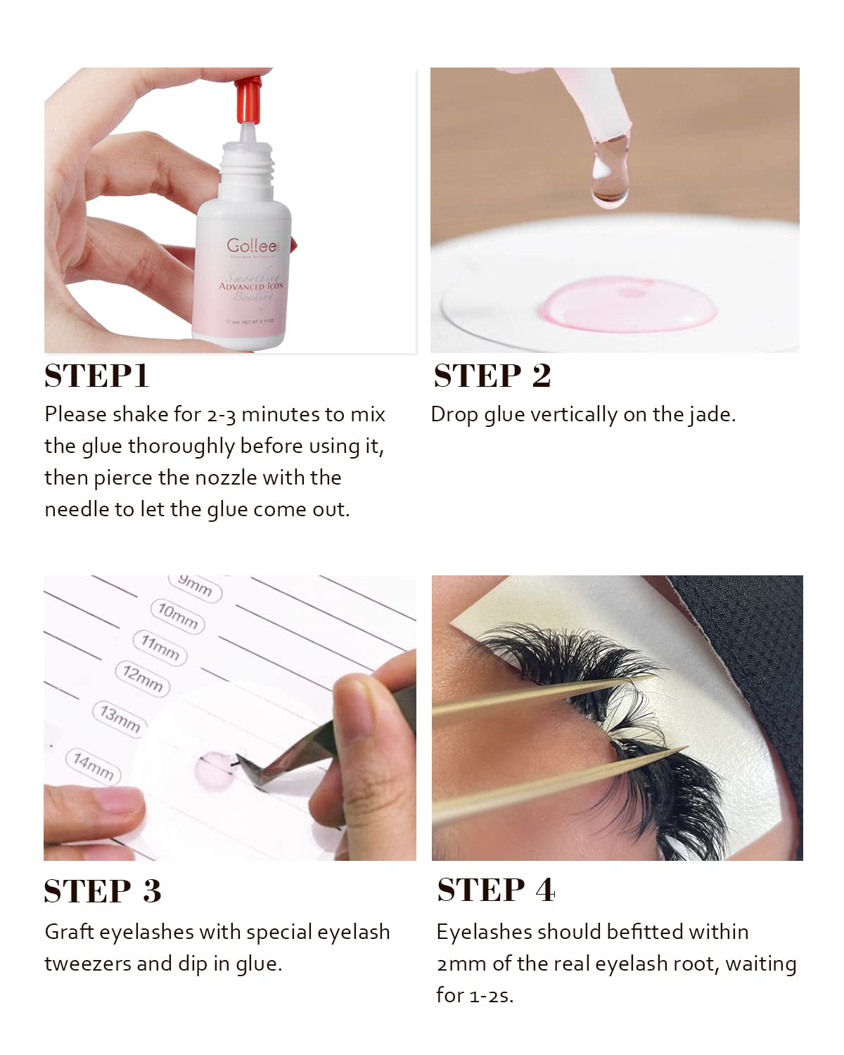 GOLLEEPRO before and after eyelash extension example showing long retention