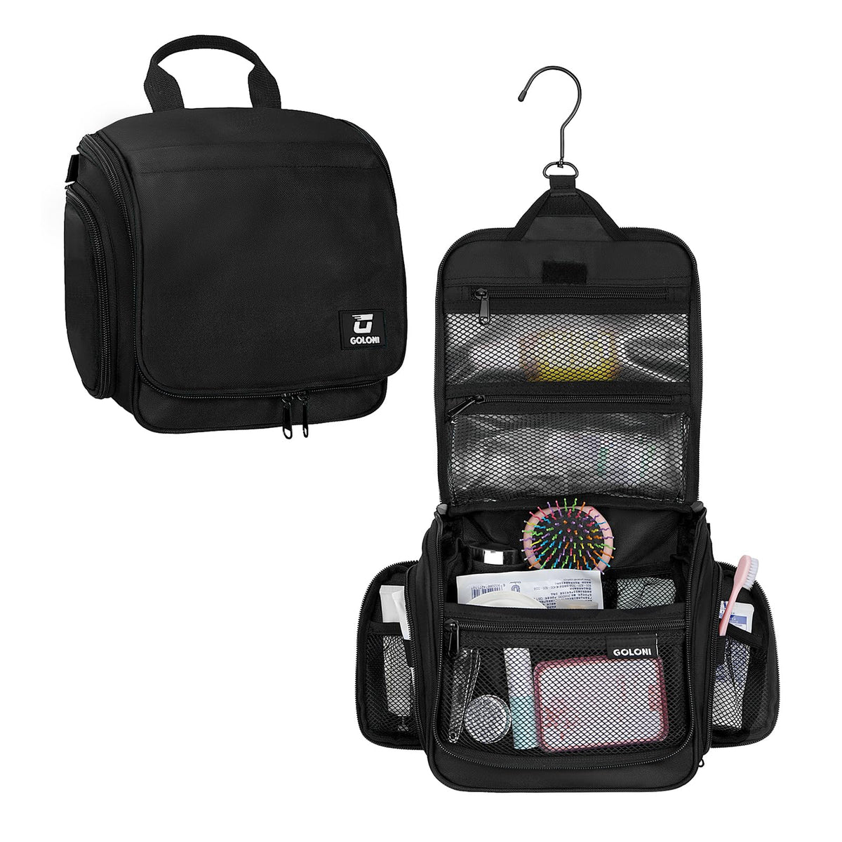 Goloni front view closed shows sleek black travel organizer and compact profile