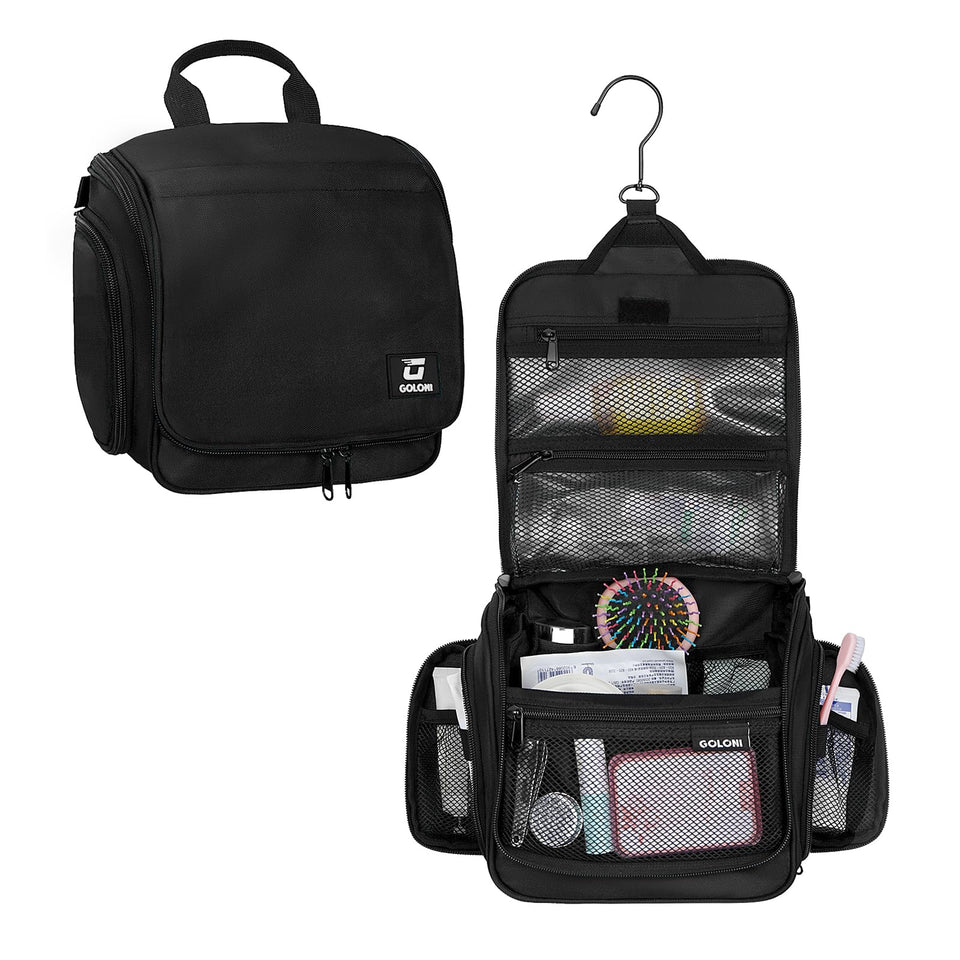 Goloni front view closed shows sleek black travel organizer and compact profile