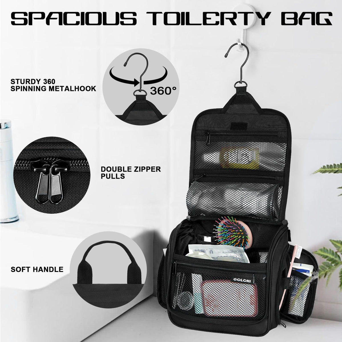 Goloni inner compartments and mesh pockets show organized storage advantage