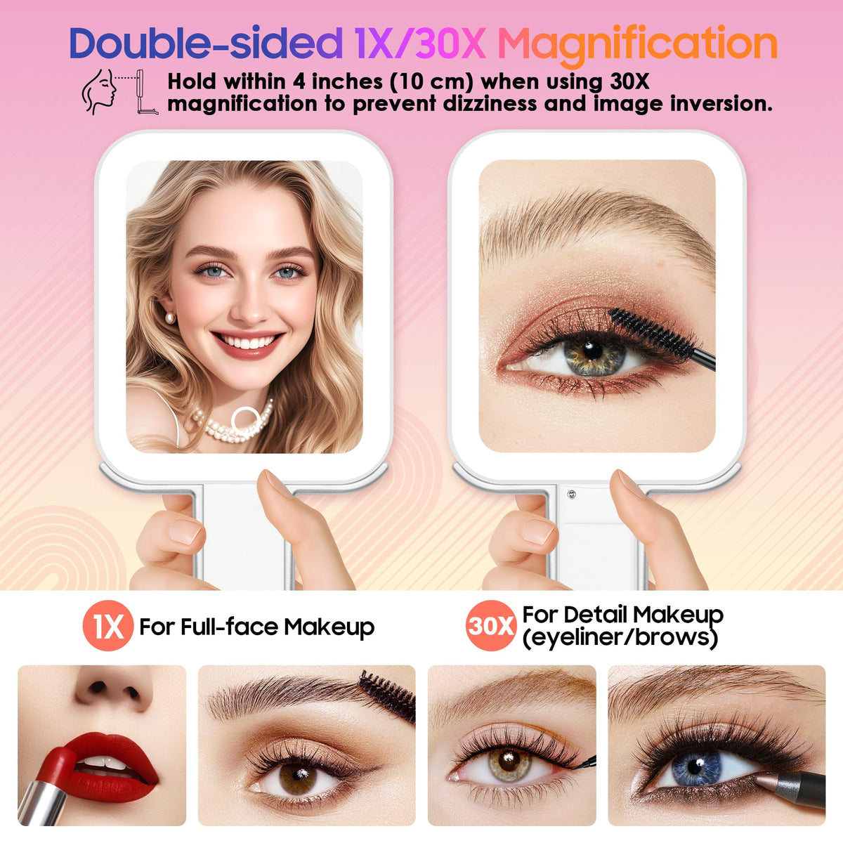GOMIPURU 30X magnification close-up, precise brow and lash work