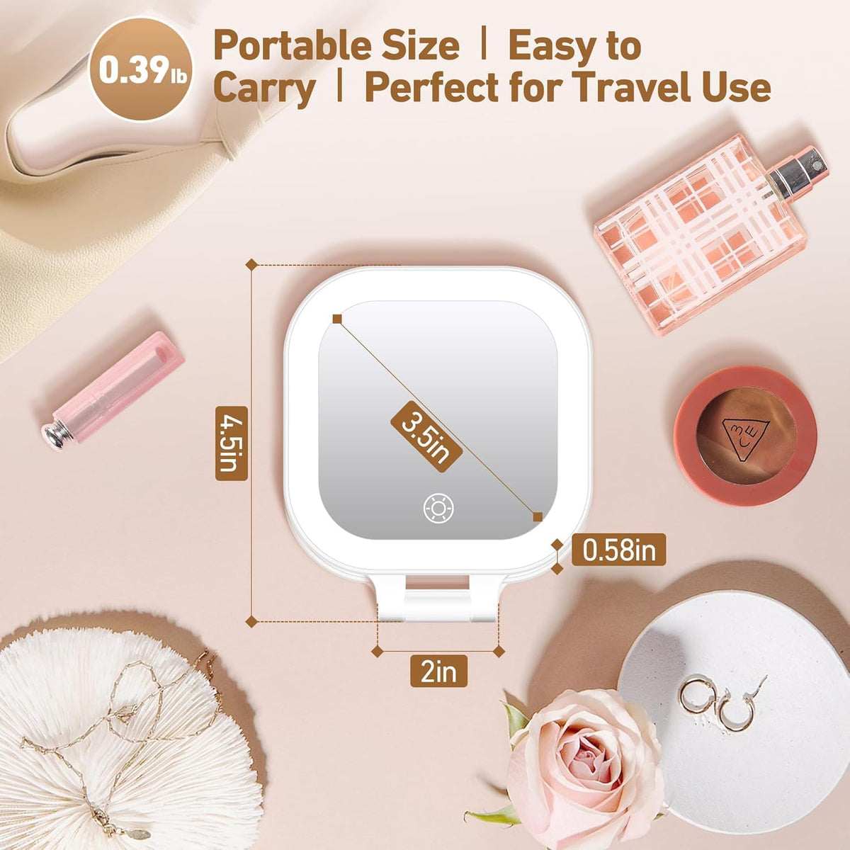 GOMIPURU open double-sided mirror showing 1x and 30x magnification benefits