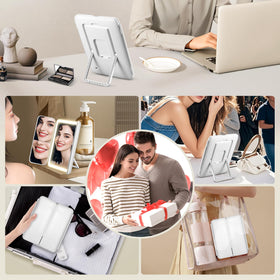GOMIPURU size scale with hand demonstrating compact portable mirror dimensions and ease