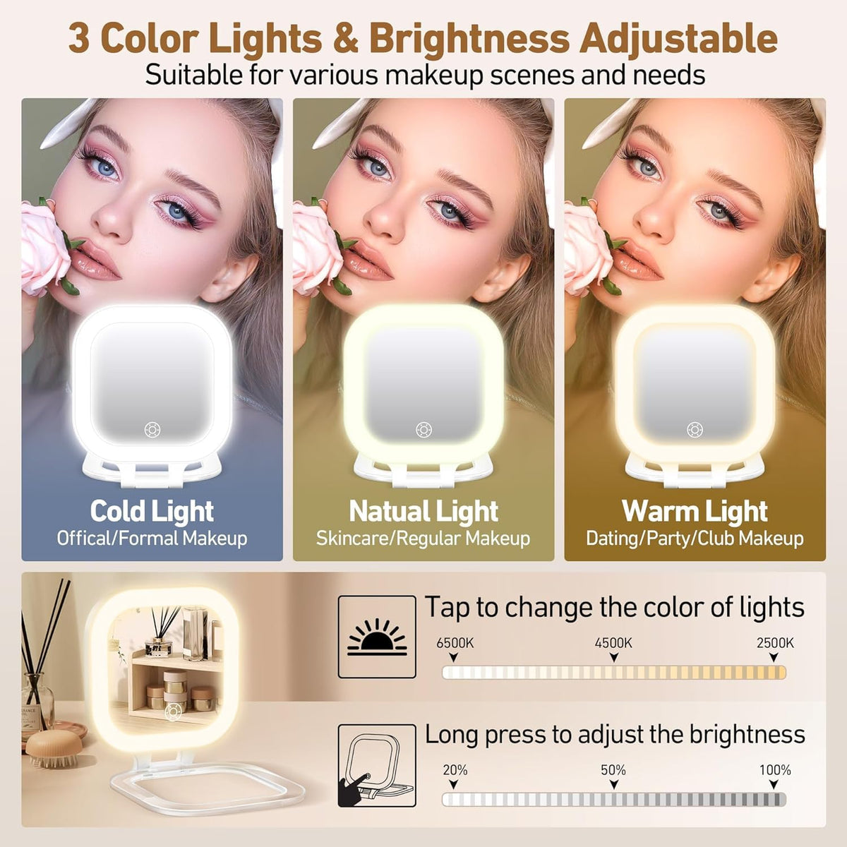 GOMIPURU touch control panel showing stepless brightness adjustment ease