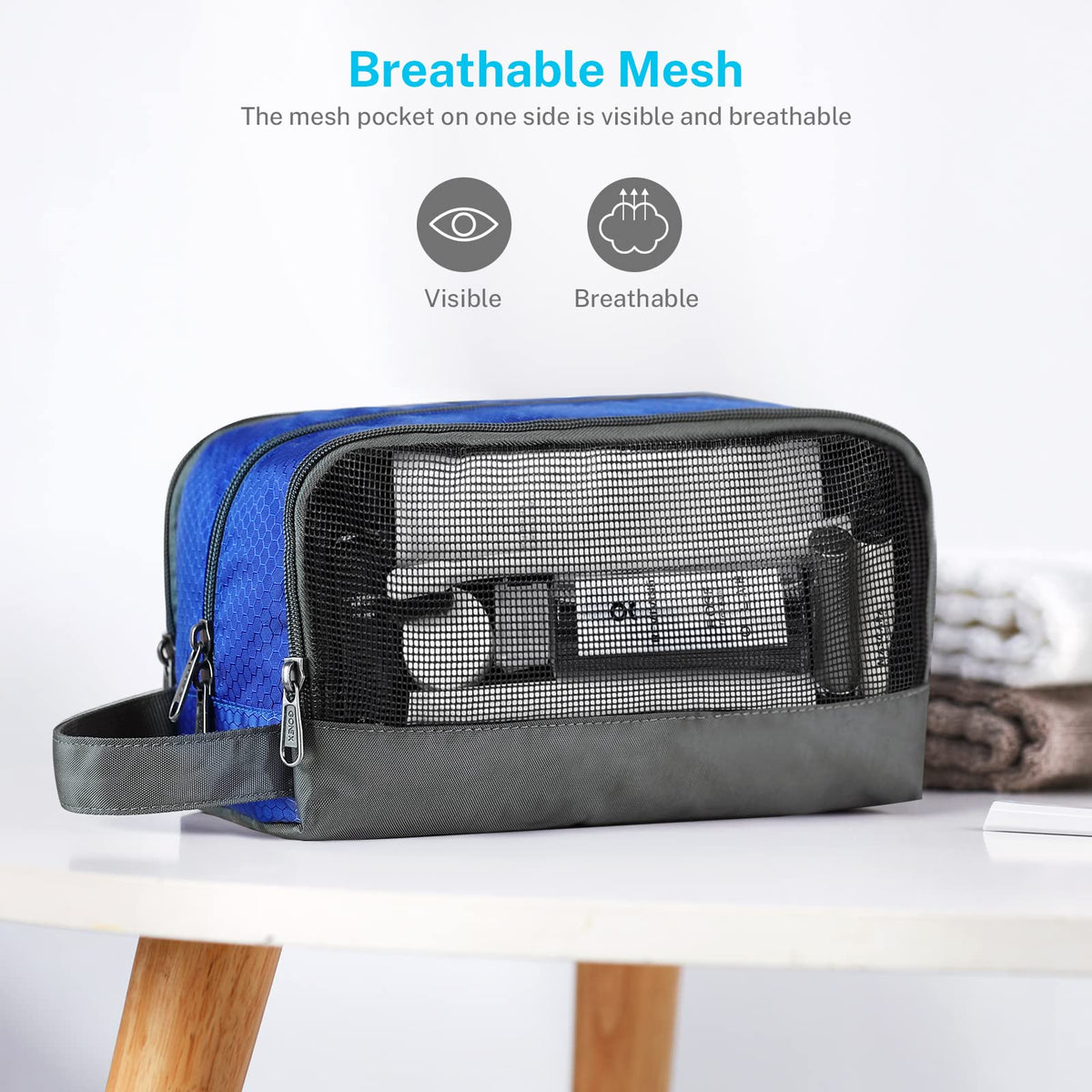 Gonex close-up of zippered mesh pocket for visible breathable storage