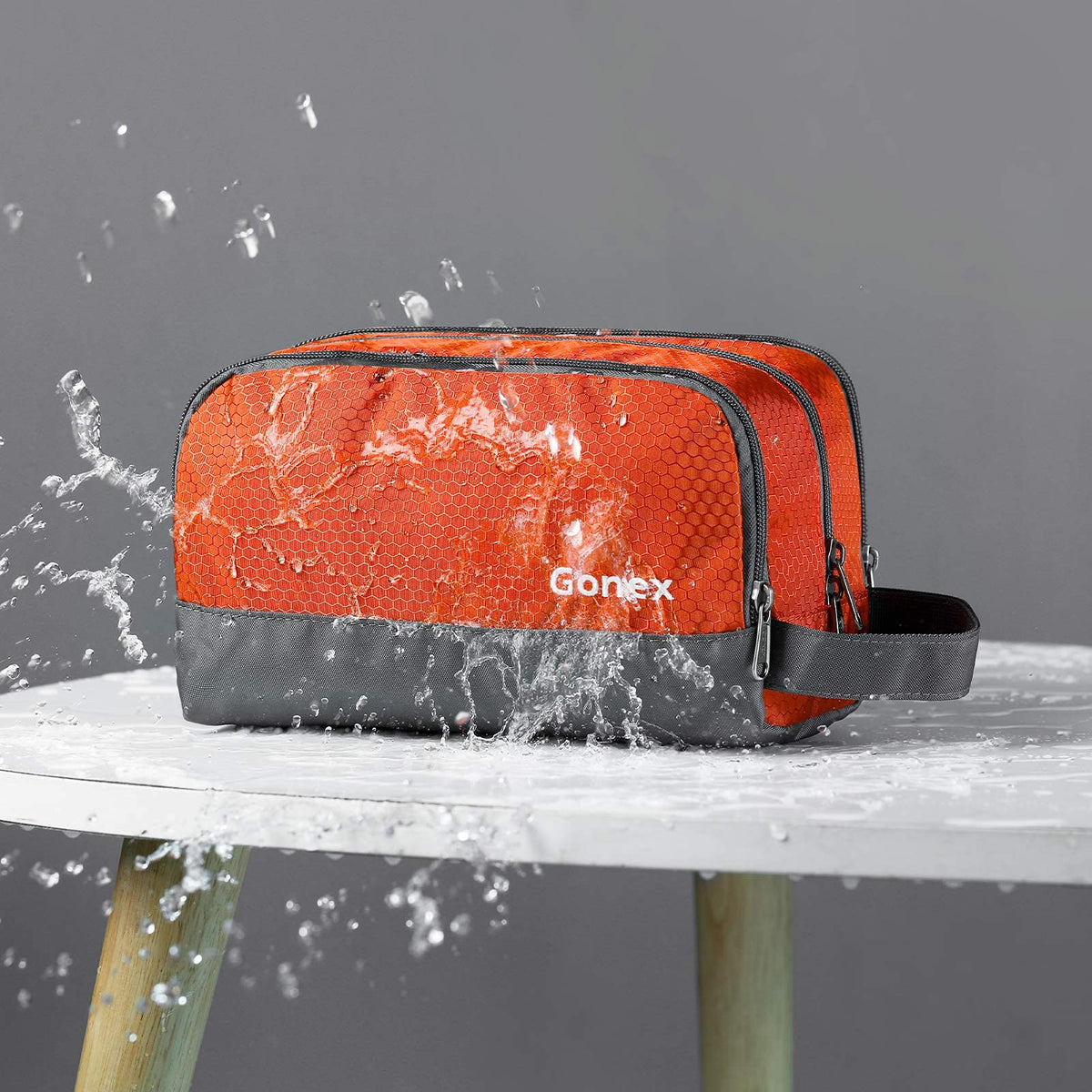 Gonex close-up of zippered mesh pocket for visible, ventilated storage