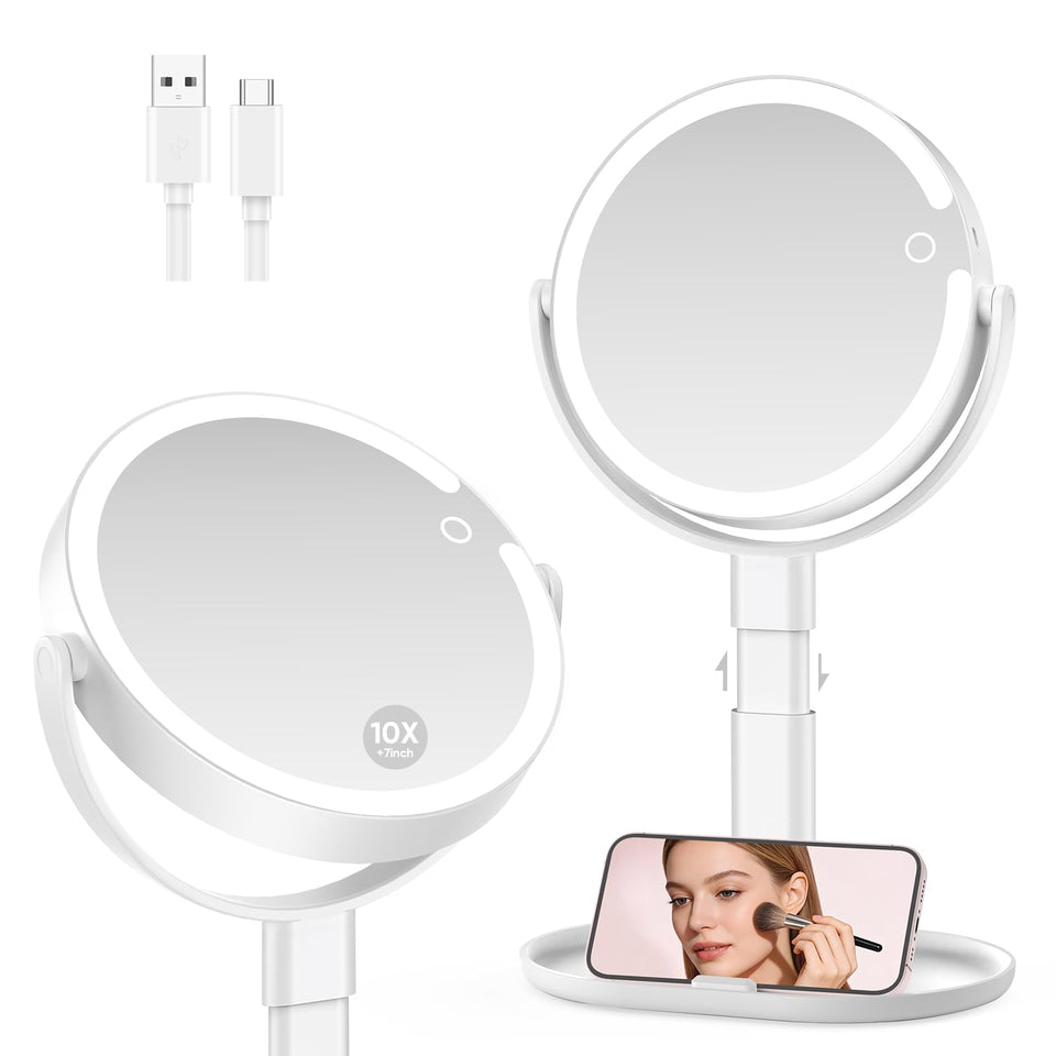 GONOBLE front view of white lighted makeup mirror showing clean design and stability